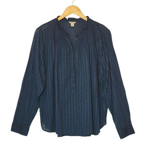 Point Sur J Crew Navy Swiss Dot Blouse Vintage Style Ruffle Collar Relaxed 14